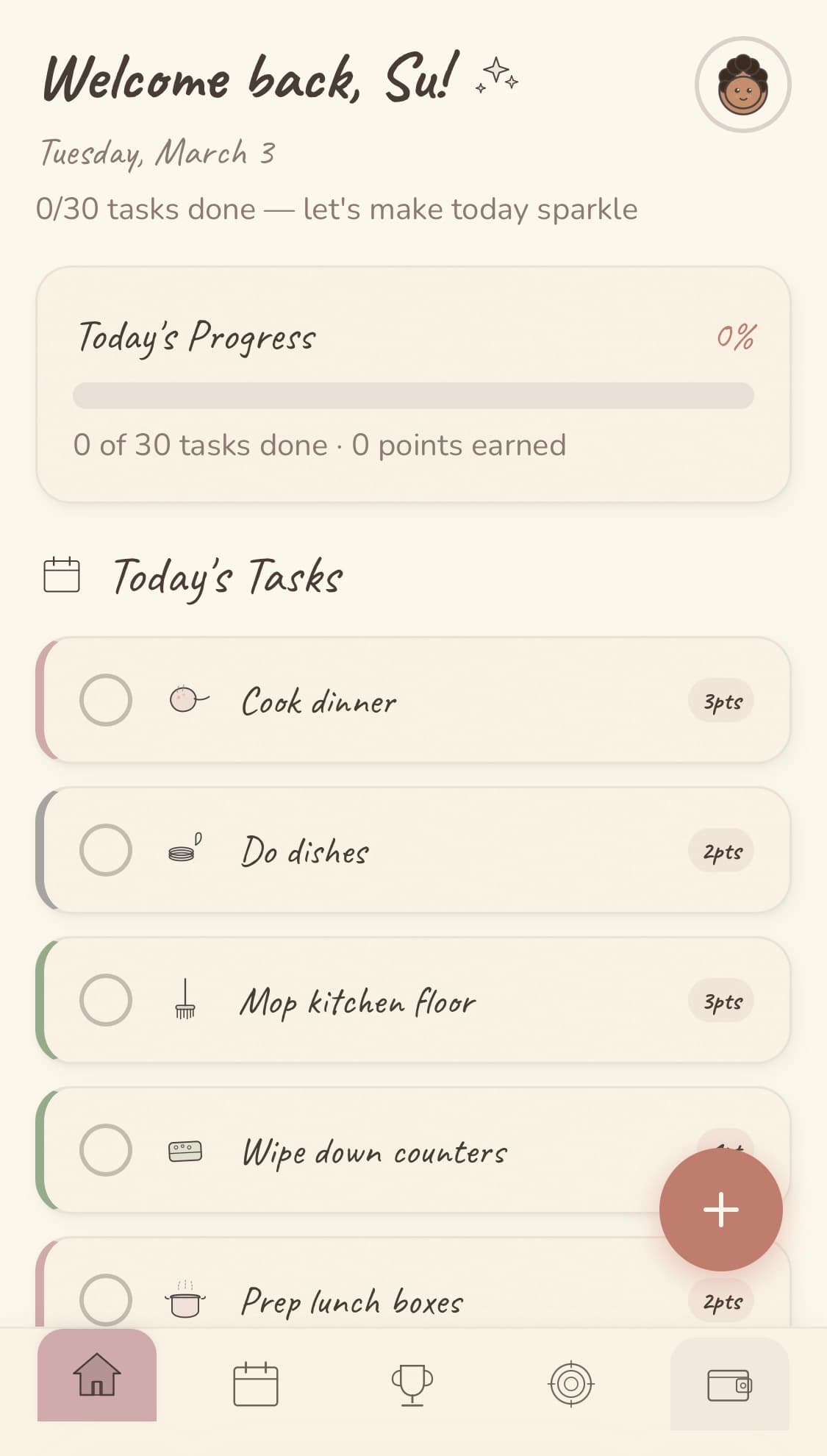 Toppi home screen showing daily tasks and progress